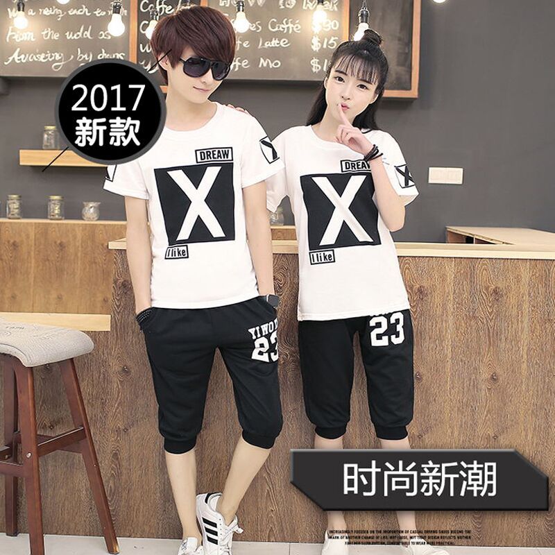 2017款夏天短袖休闲套装学生两件套潮流韩版