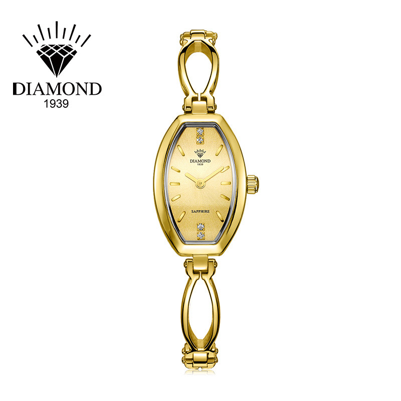 上海钻石牌（DIAMOND）手表女士潮流时尚学生防水石英表钢带时装手链表女wb2301 金面金刚带