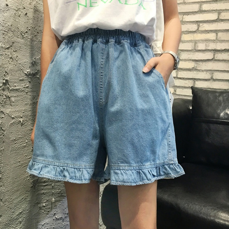 新款上市】牛仔短裤女2017夏装韩版荷叶边松