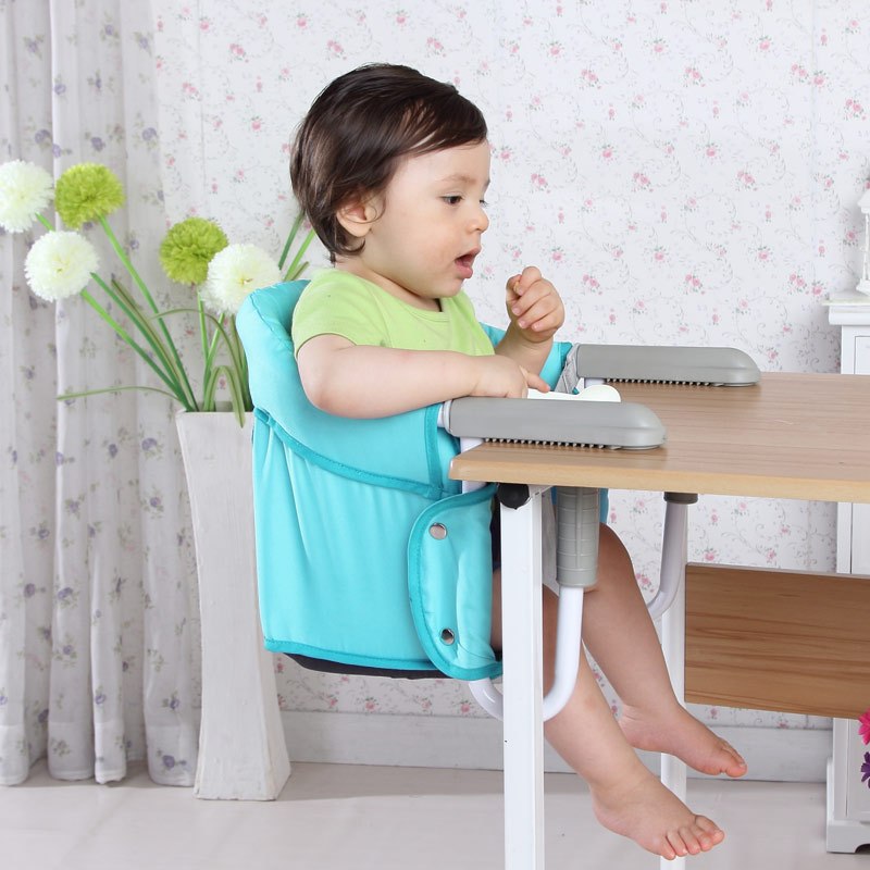 吉宝宝便携移动餐椅多功能儿童餐椅折叠便携宝宝餐椅婴儿桌边椅整重仅1.5 天蓝色