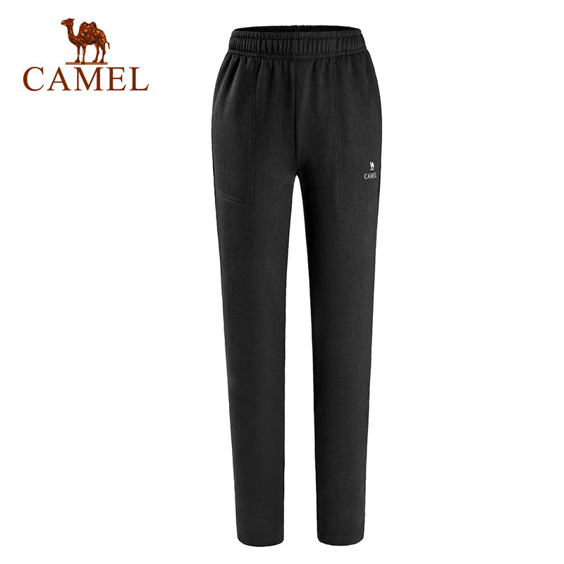 CAMEL骆驼情侣款运动裤 跑步健身男女保暖针织长裤 S A7W1Q8112，深蓝，女款