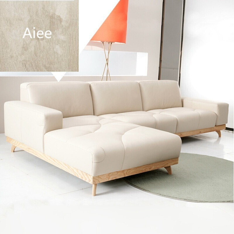 Aiee韩式皮艺沙发客厅组合实木北欧家具深卡
