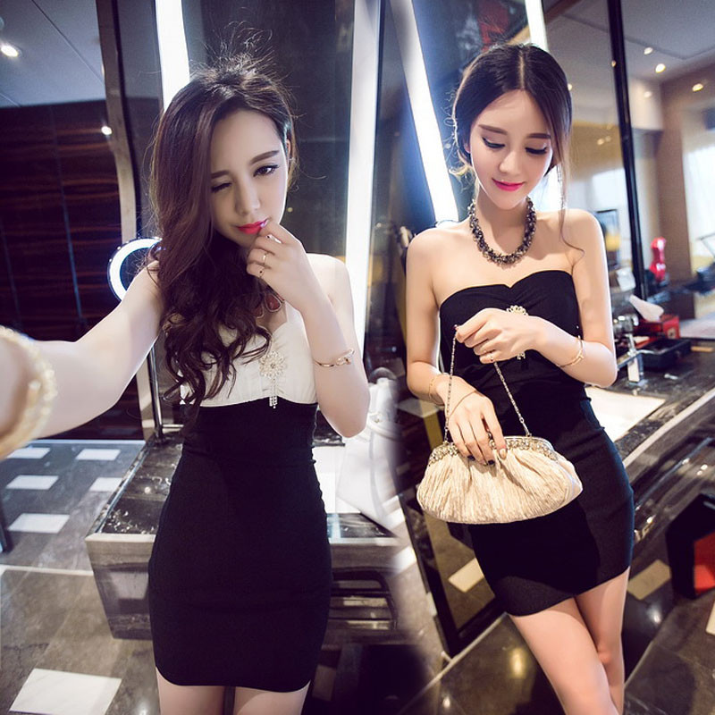 828新款夜场女装2017夏季夜店抹胸挂脖连衣裙性感裹胸包臀裙修身显瘦