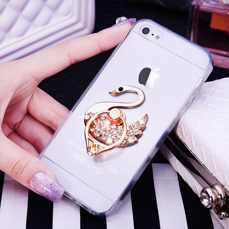 新款iPhonese手机壳透明带指环扣苹果5s手机套软外壳支架潮女男2017 白色小天鹅