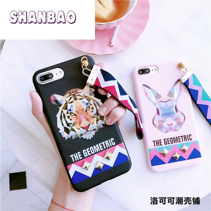 SHANBAO潮牌老虎头铆钉手腕带iPhone7手机