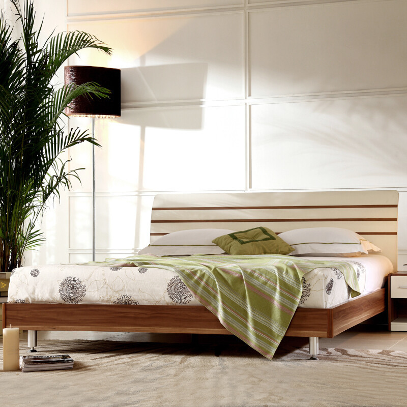 北欧板式实木床高箱储物床卧室家具双人床套装组合A008 1.8米高箱床+床垫