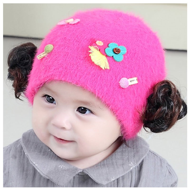 女婴儿帽子冬季3-6-12个月女童假发帽春秋公主1-2岁女宝宝帽子秋当季