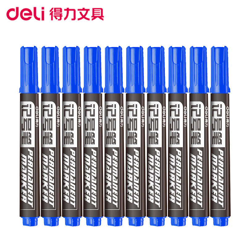 得力(deli)S550记号笔 蓝色10支/盒 粗头马克笔 单头油性笔 标记笔 快递笔 油性笔 水笔 笔类