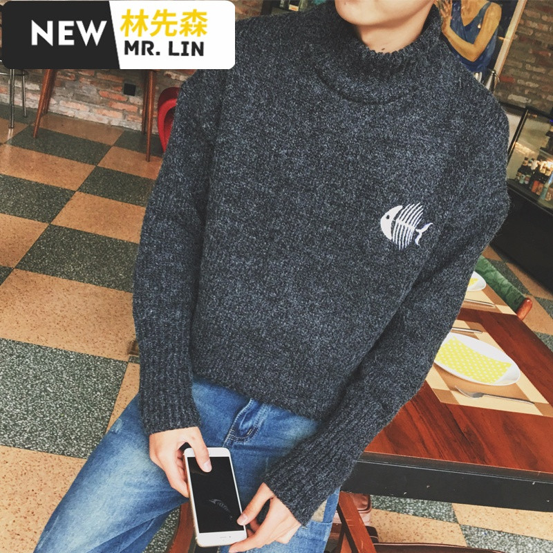 潮流男装秋冬新款高领毛衣男韩版潮流学生风宽