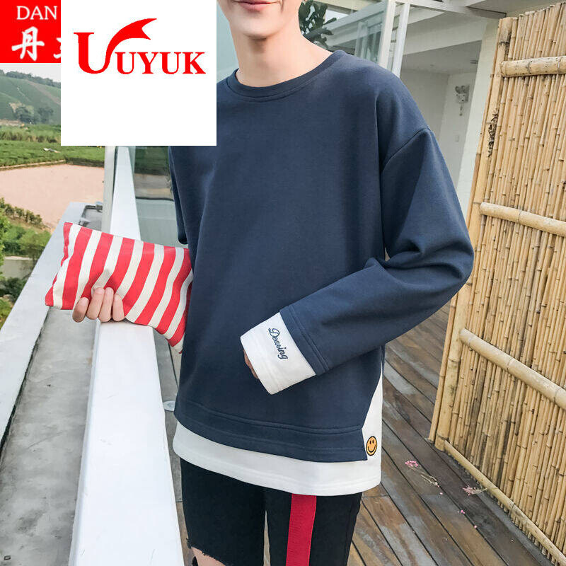 UYUK假两件T恤男秋天上衣长袖人教初中打初中底板英语学生图片