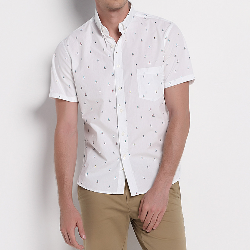 大码男装欧美简约休闲男衬衣短袖加肥加大纯棉