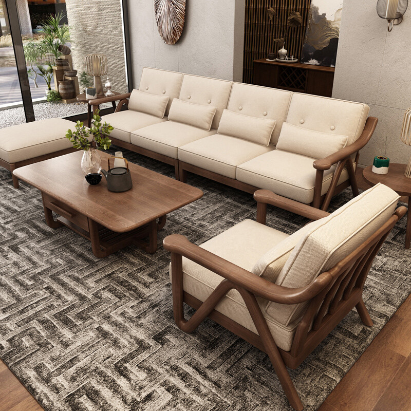 慕尼思丹Munisidan 沙发 实木沙发 布艺沙发 北欧新中式小户型客厅单双三人沙发 双位+三位
