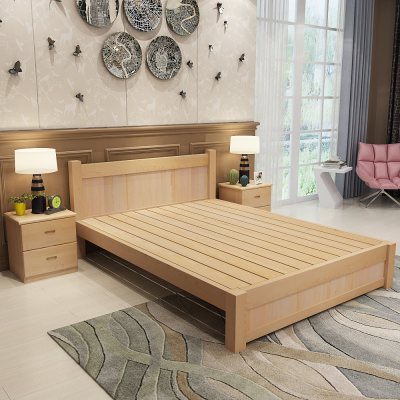 卡米蒂 简约现代卧室床经济型实木床双人床1.5 1.8米单人床1.2现代简约松木家具床 卧室家具 1350mm*2000mm床+抽屉