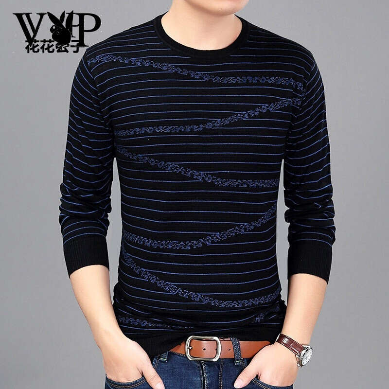 子贵宾休闲时尚2017秋冬季纯色圆领毛衣男套