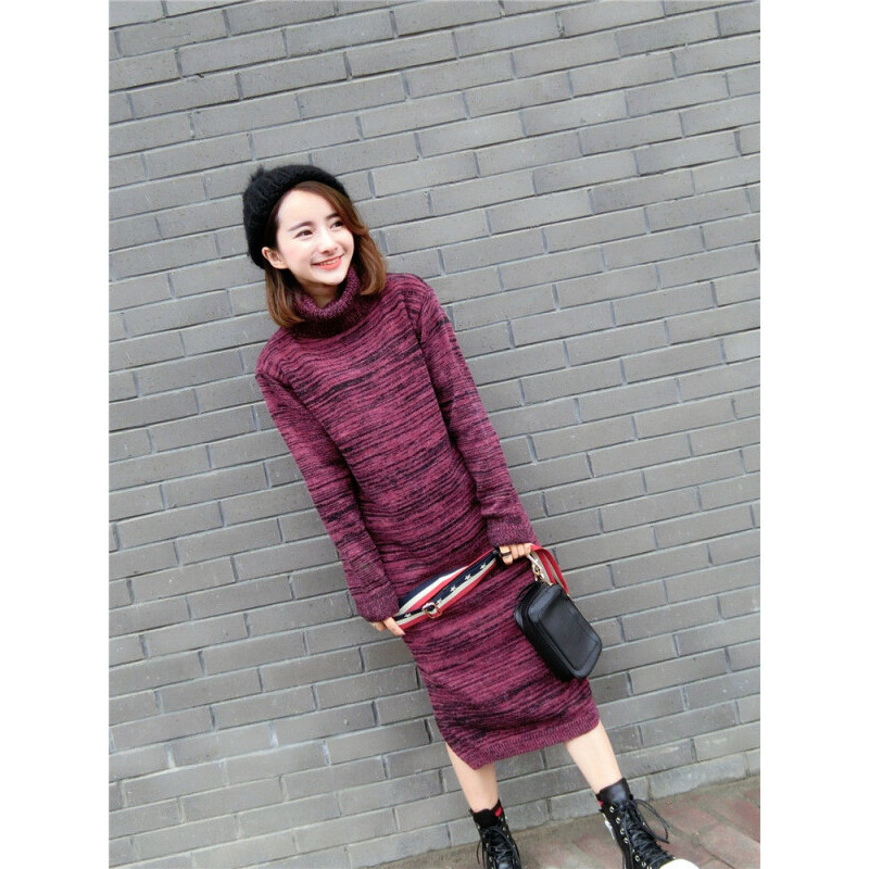 高领厚毛衣冬天套头针织衫女士中长款韩版潮宽