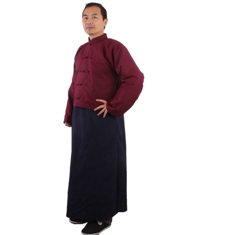 长袍马褂传统汉服男古装蓝加内衬民国礼服长衫