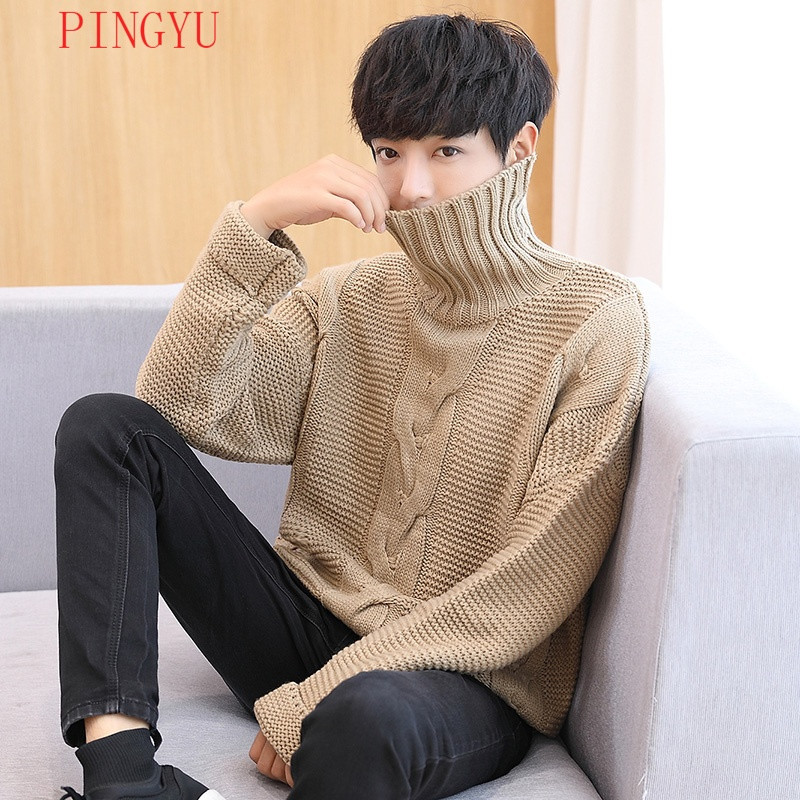 娉语男粗针高领毛衣冬季新款针织衫男士韩版加