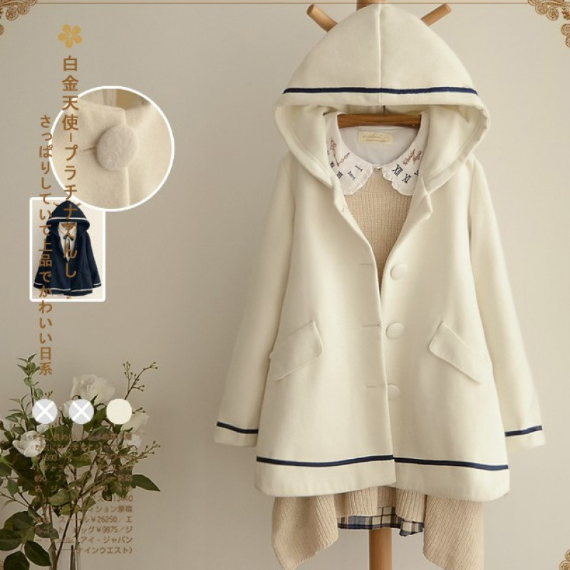 日系春秋季初中高中学生毛呢大衣外套女装学院