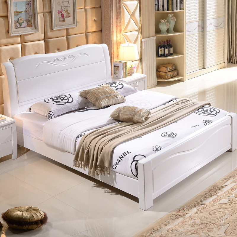 天惠子 床 木质全实木床家具1.2m儿童床现代中式1.5m/1.8m橡木床床头高箱特价双人白床 单床+2床头柜+床垫（颜色备注）