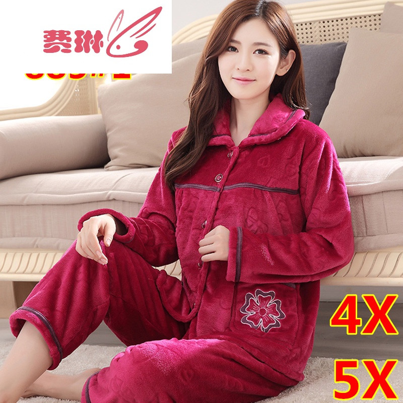 特大码女装200斤秋冬装加肥加大珊瑚法兰绒孕