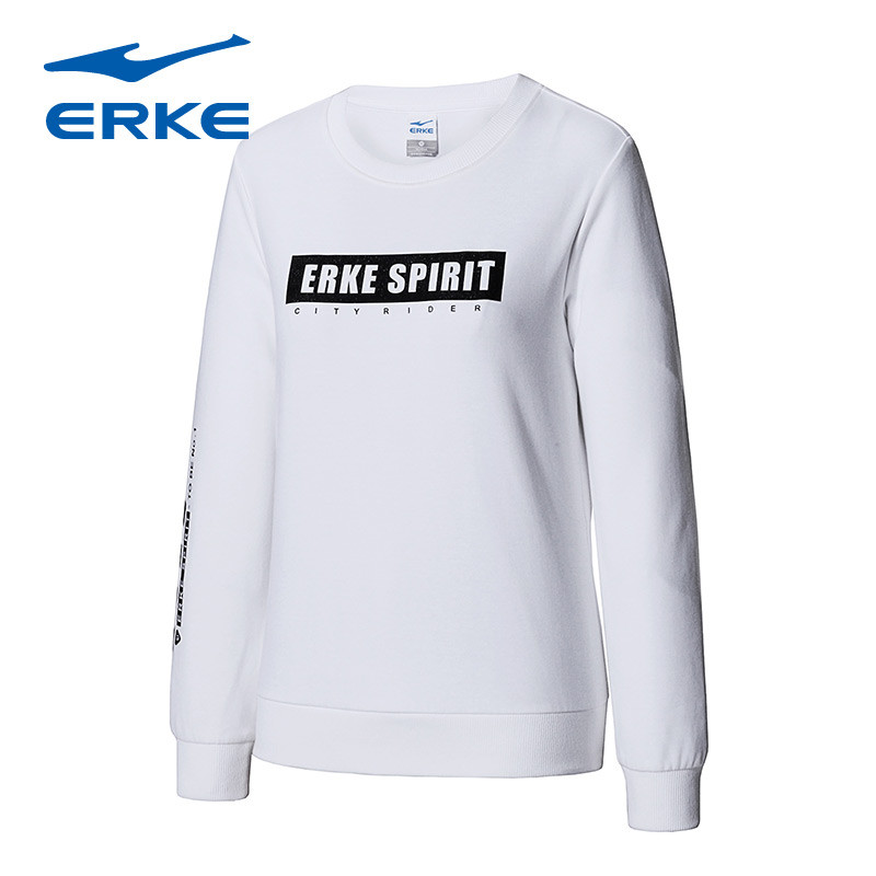 鸿星尔克erke2018新款舒适运动上衣女士运动套头卫衣12218114404 L 正白