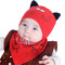 贝迪牛+新生儿胎帽婴儿帽 男女宝宝帽三角巾套装 均码（0-12个月） 红色大脸猫2件套