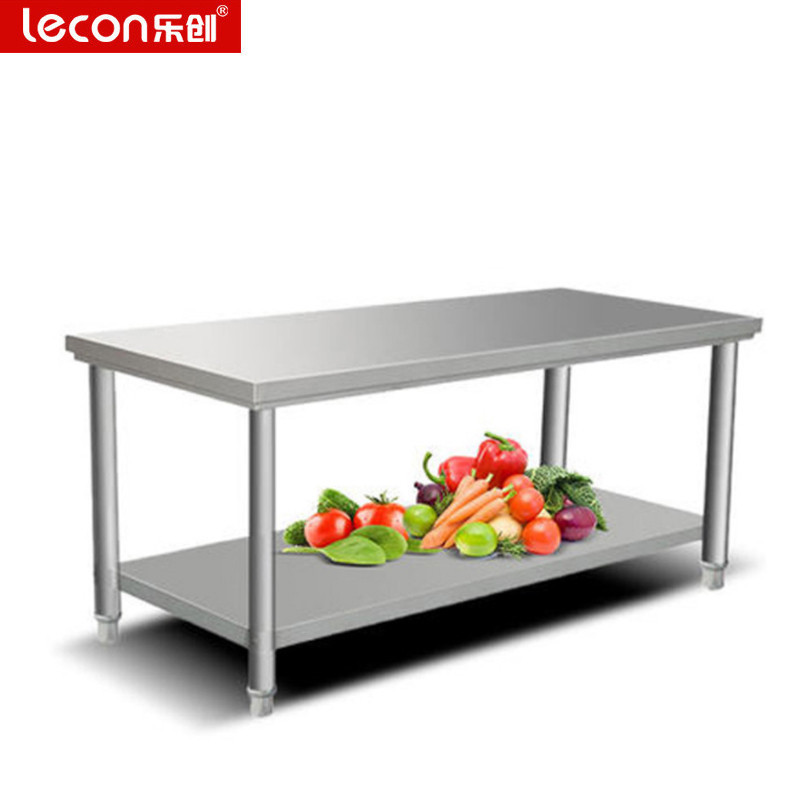乐创(lecon) 组装式操作台 打荷台 冰吧双层不锈钢工作台桌子1米