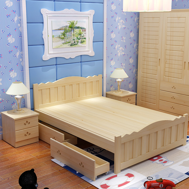硕木居 实木床1.5米单人床1.2全松木双人床1.8米大床成人床简易床木板床 1800mm*2000mm无漆款-加强型无抽屉单体