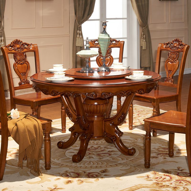宫寓家具欧式实木圆桌 1.3米圆桌+转盘+6把餐椅