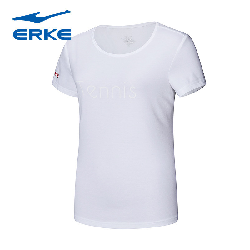 鸿星尔克erke2018新款舒适运动短T女士圆领上衣52218272041_1 M 正白