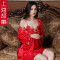 上海故事夏天短袖冰丝睡衣女春秋夏季薄款性感吊带睡裙两件套套装 均码 6009大红
