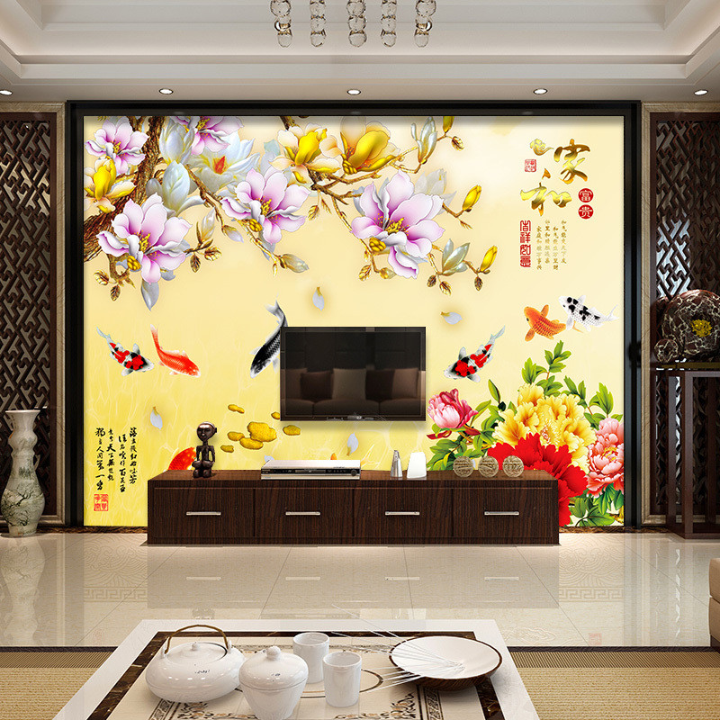 3d立体电视瓷砖现代简约客厅家和背景墙中式微晶石富贵有余