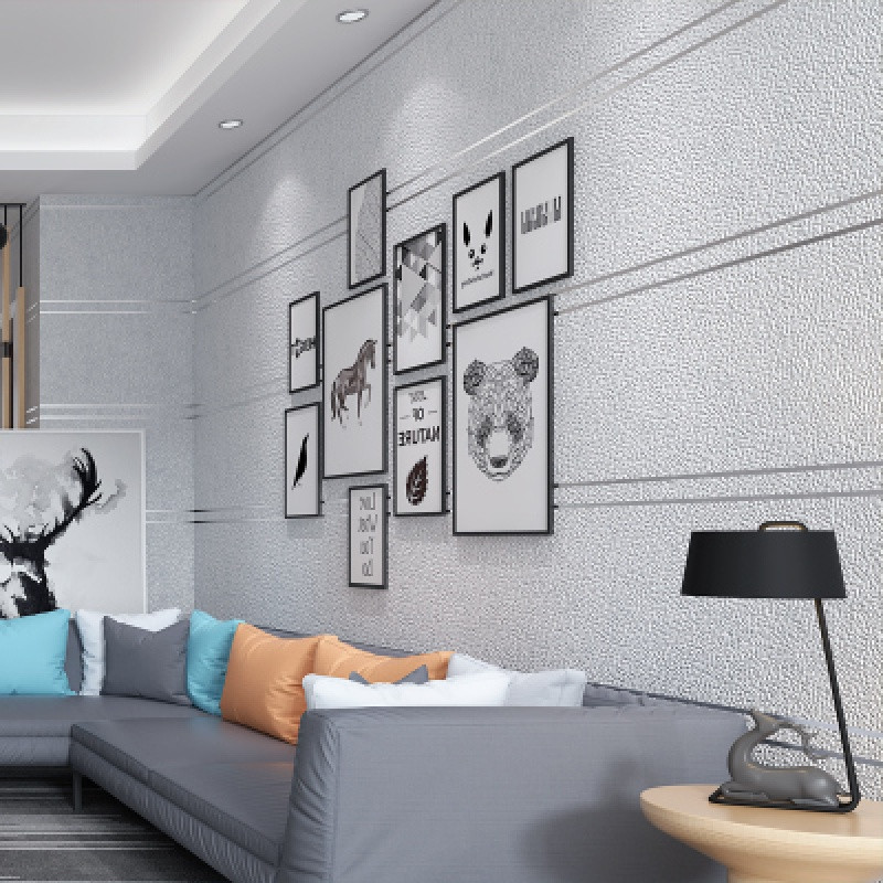 壁纸现代简约大理石条纹墙纸卧室客厅电视背景墙纸3D鹿皮绒 升级版银灰色8805