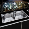 厨房SUS304不锈钢拉丝大水槽双槽小水槽洗菜盆碗槽水池加厚深_2 201钢68X38八件套