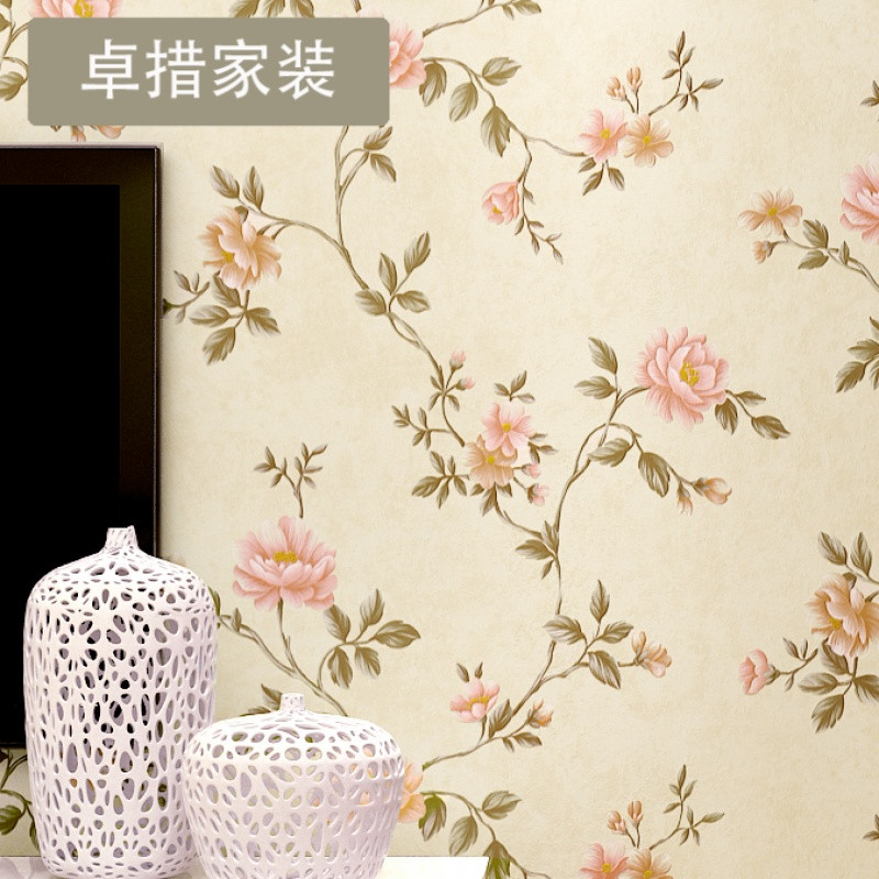 美式田园壁纸温馨卧室墙纸精致蔷薇花壁纸3D立体浮雕墙纸U984_2 2号米白色