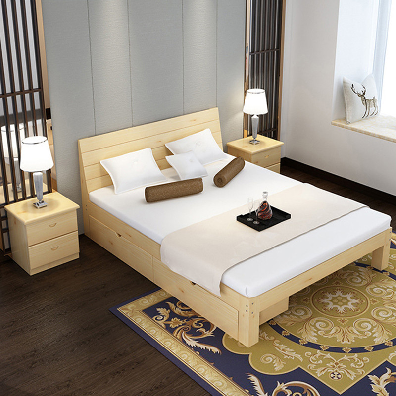 实木床厂家直销实木双人床1.8米卧室松木床1.5米简约儿童单人床 1.8*2.0m标准床+1个床头柜+5公分棕垫