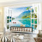 3D立体墙纸客厅沙卧室餐厅电视背景墙壁纸大型壁画假窗大海蓝天 无缝无纺布（整张/平方）