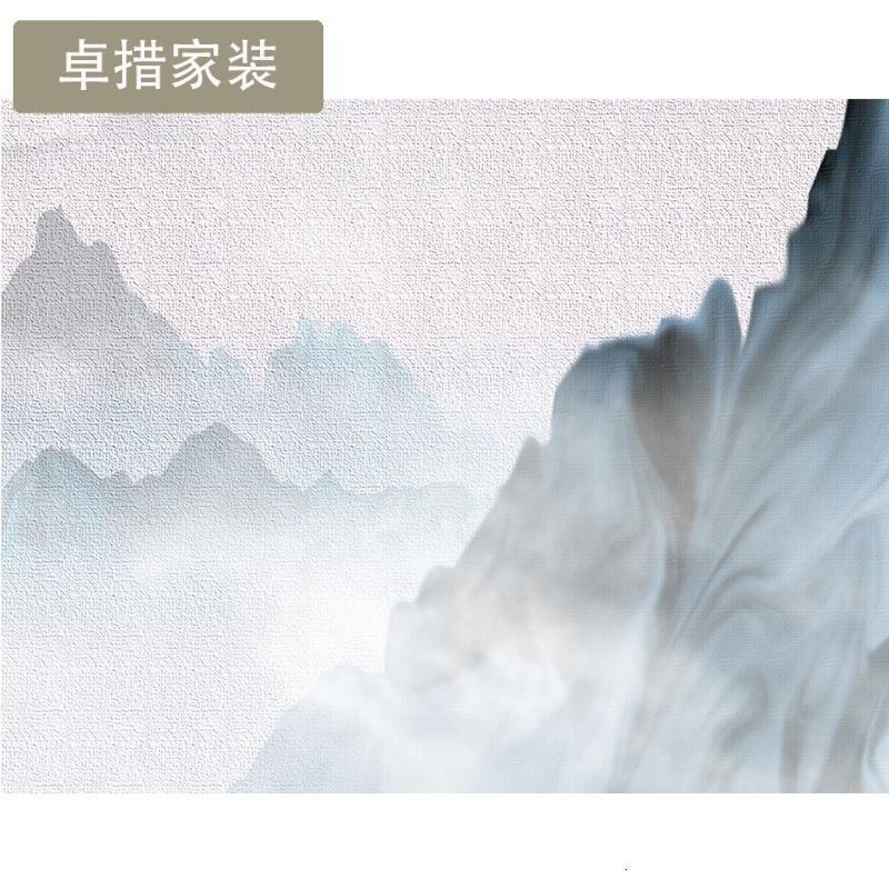 水墨山水新中式高山飞鸟手绘国画墙纸沙客厅背景墙壁画壁纸_3 【无缝】进口油画布/平方