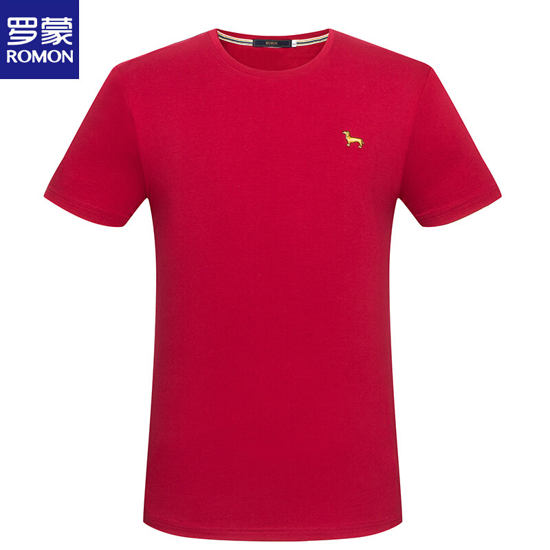 罗蒙（ROMON）短袖T恤男2018夏季时尚休闲纯色修身汗衫 175 红色
