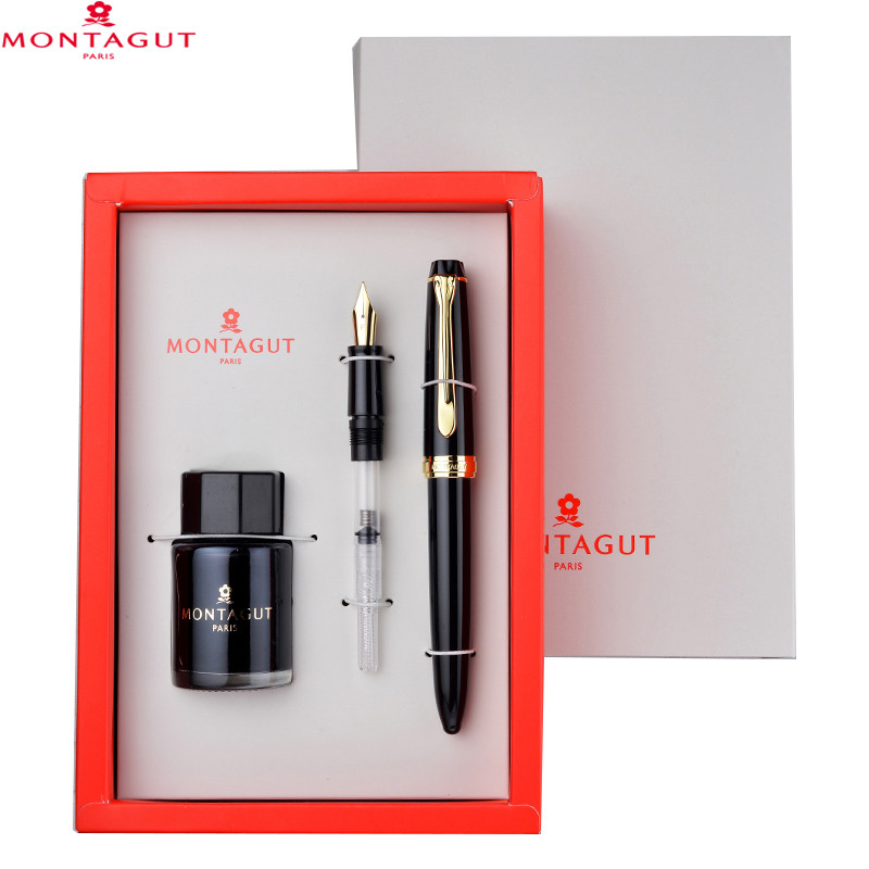 梦特娇(Montagut)MEFBG903S11黑色金夹钢笔+特细笔尖+墨水套装 MEFBG903S11