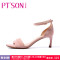 百田森(PT’SON)新款高跟凉鞋女一字带细跟中跟鞋子性感气质优雅猫跟鞋 粉红色 35