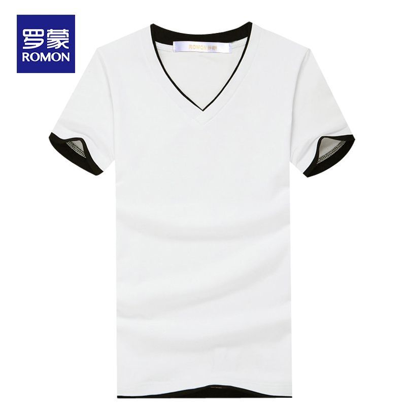 罗蒙（ROMON）短袖T恤男v领夏季新款男士纯棉体恤衫上衣男装8TX908808_2 L(170) 8808白色
