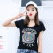 新款韩版修身显瘦紧身百搭时尚弹力印花图案学生短袖T恤女潮 L 8803黑色