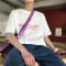 港风男士T恤2018夏季新款宽松圆领字母印花T恤青少年短袖体恤潮 XL 深棕色
