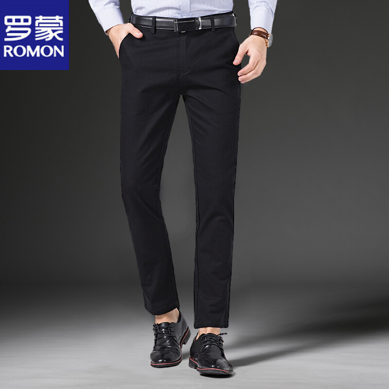 罗蒙（ROMON）休闲裤男士纯棉商务时尚修身长裤子8KZ910811 32=2尺5 黑色