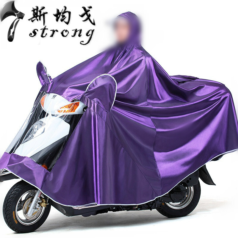 摩托车雨衣单人双人男女电动自行车骑行加大加厚防水雨披5XL双人款-枣红XXXXL_1_4 5XL单人款-紫色