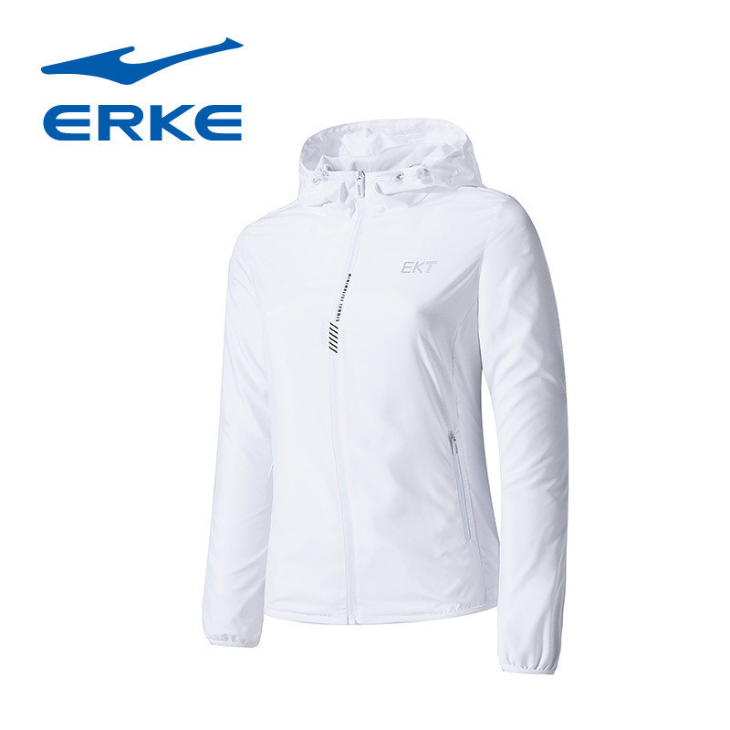 鸿星尔克（ERKE）女子运动外套2018秋季新款学生修身防风运动茄克女训练服5221831 S 正白