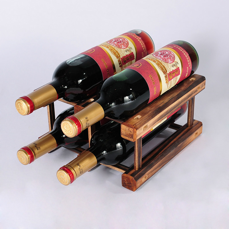 京好 DIY红酒架 实木葡萄酒架子摆件欧式创意可组装家用展示架置物架F63 碳化色横排4瓶
