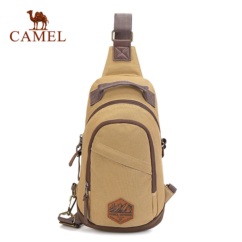 CAMEL骆驼户外胸包 3L耐磨抗撕裂外出旅游徒步露营休闲包 卡其色