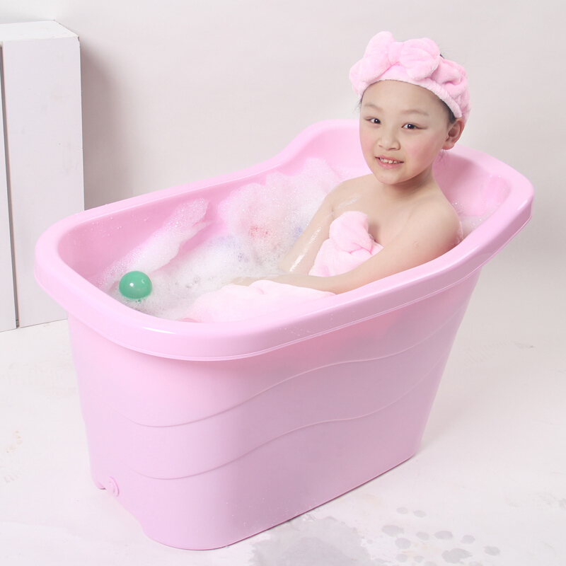 迷你浴缸大码沐浴泡澡儿童浴缸冬天加厚小孩塑料洗澡浴桶塑料恒温儿童成人独立式卫生间 粉红色